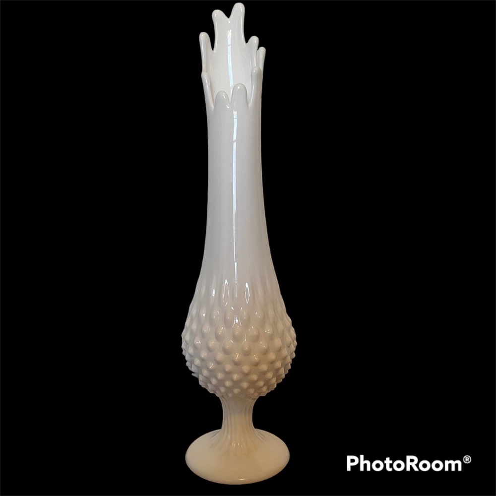 Fenton milk glass hobnail stretched swung vase